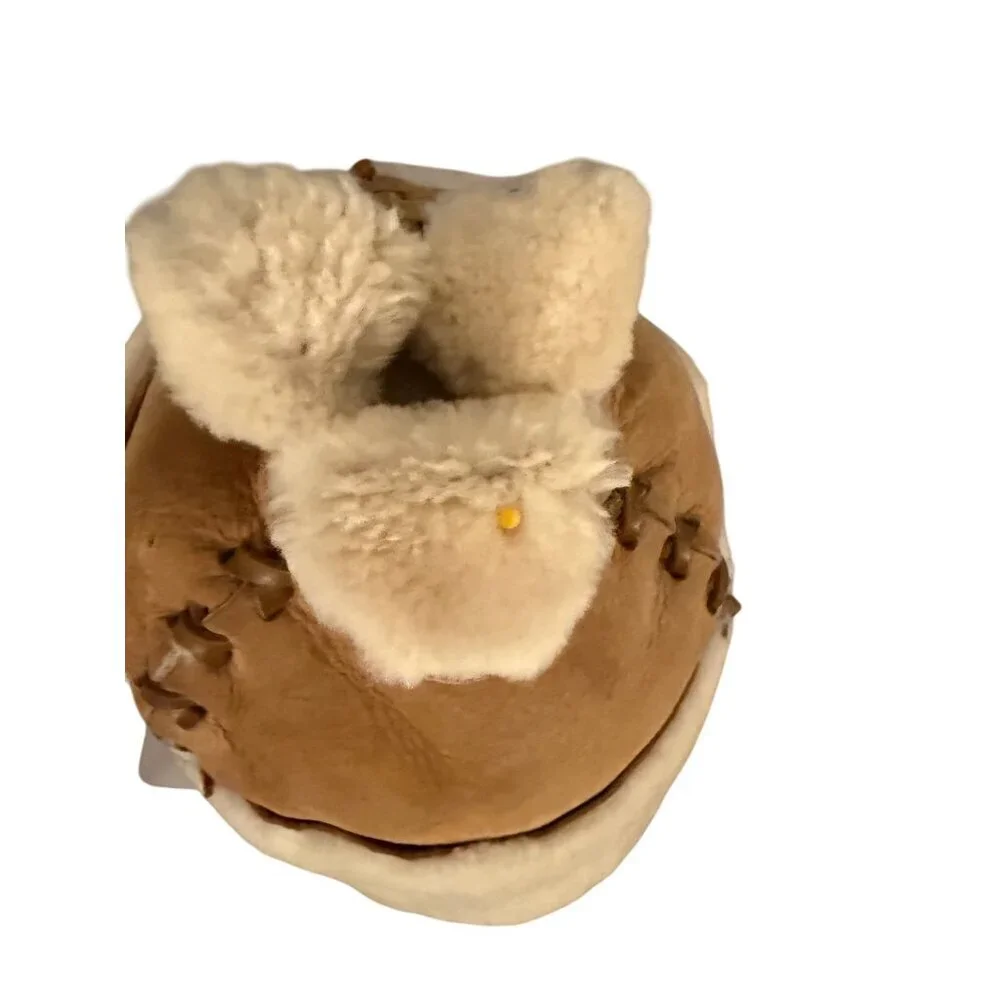 Mongolian Unisex Warm Hat One Size Tan Sheepskin Fur Pom-Pom Unique Winter